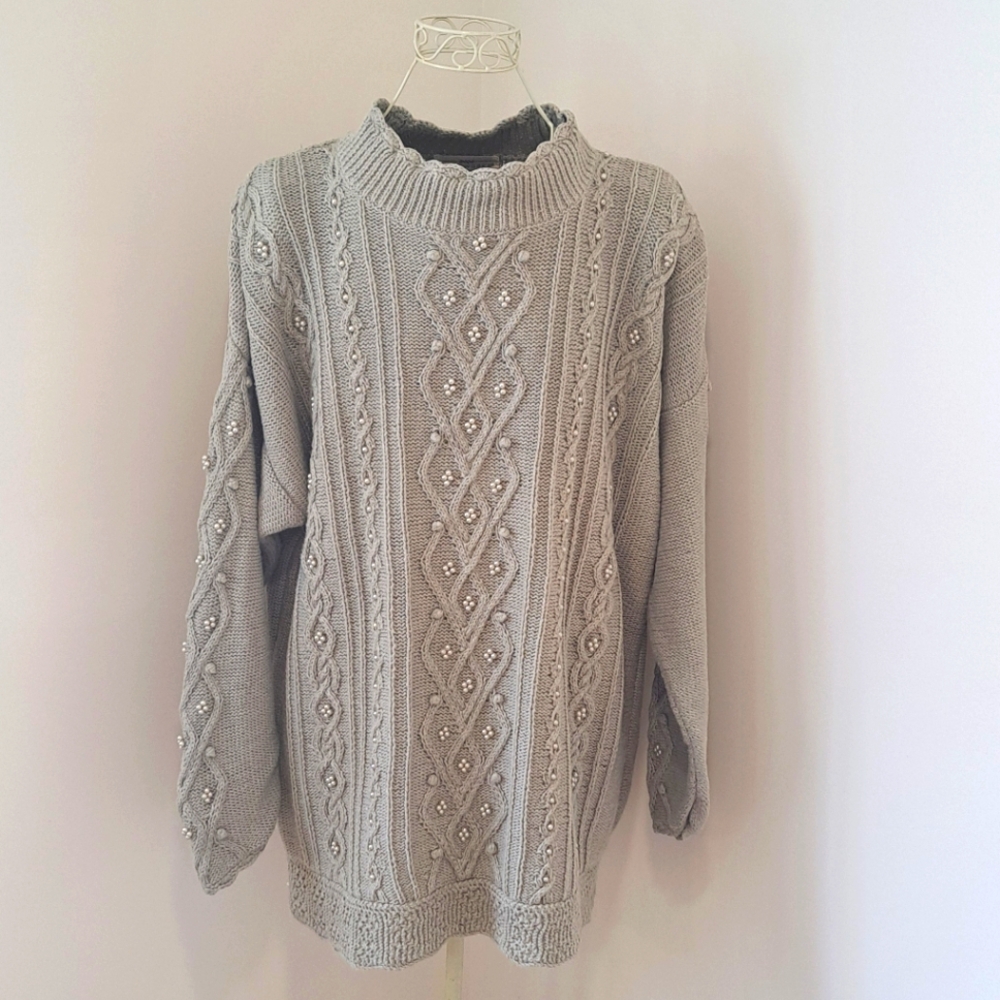 Vintage Yarnworks Handknit Tunic Length Sweater, Size XL.
